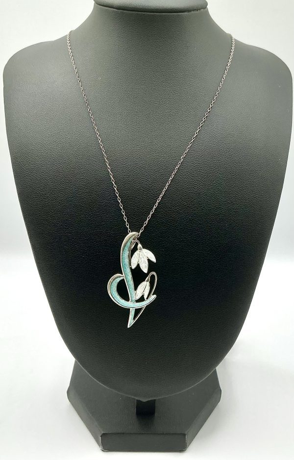 Sterling Silver Snowdrop Necklace with Turquoise Enamel – 18” Artisan Floral Pendant - Image 5