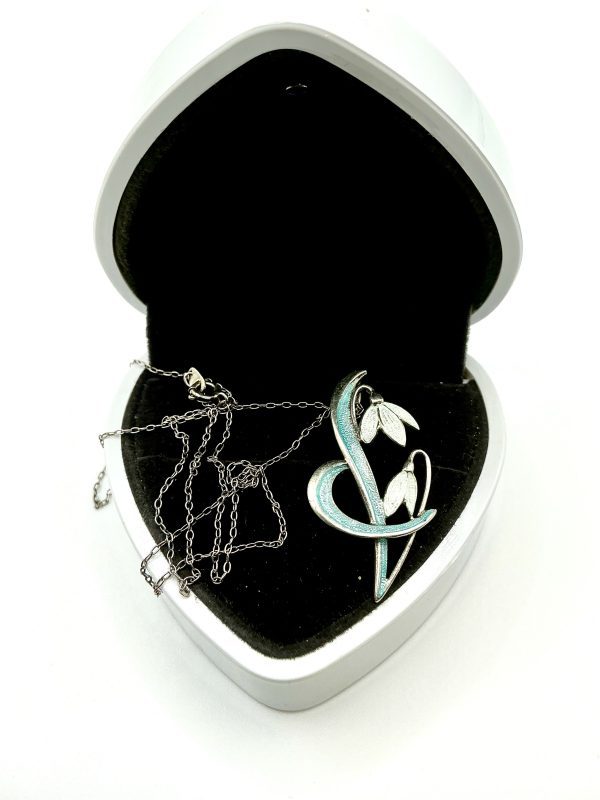 Sterling Silver Snowdrop Necklace with Turquoise Enamel – 18” Artisan Floral Pendant - Image 4