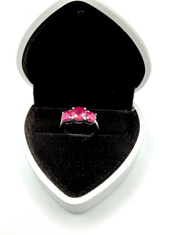 Sterling Silver Three Ruby Trilogy Ring – Size L – Elegant Red Gemstone Band - Image 7