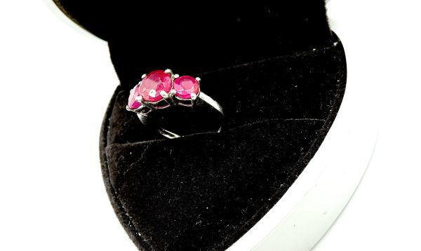 Sterling Silver Three Ruby Trilogy Ring – Size L – Elegant Red Gemstone Band - Image 9