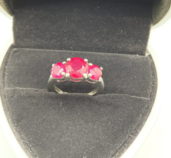 Sterling Silver Three Ruby Trilogy Ring – Size L – Elegant Red Gemstone Band - Image 6