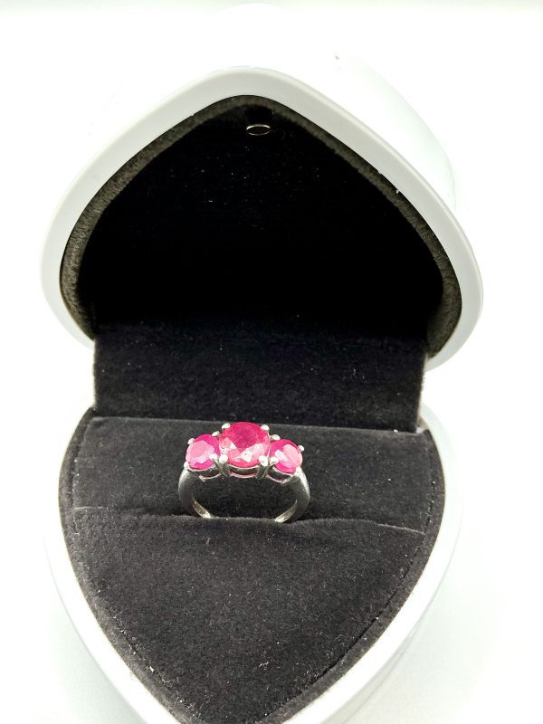 Sterling Silver Three Ruby Trilogy Ring – Size L – Elegant Red Gemstone Band - Image 5