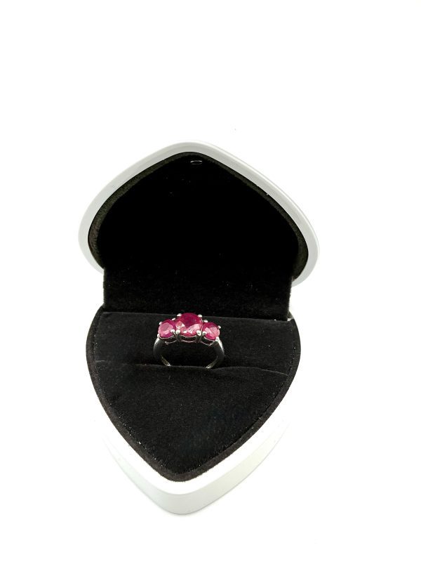Sterling Silver Three Ruby Trilogy Ring – Size L – Elegant Red Gemstone Band - Image 4