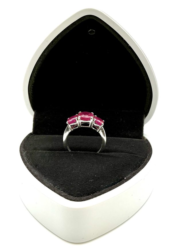 Sterling Silver Three Ruby Trilogy Ring – Size L – Elegant Red Gemstone Band - Image 3