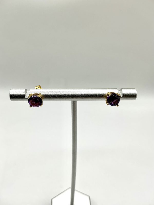 Gold Amethyst Stud Earrings – Elegant Purple Gemstone Earrings, 1.2 - Image 8