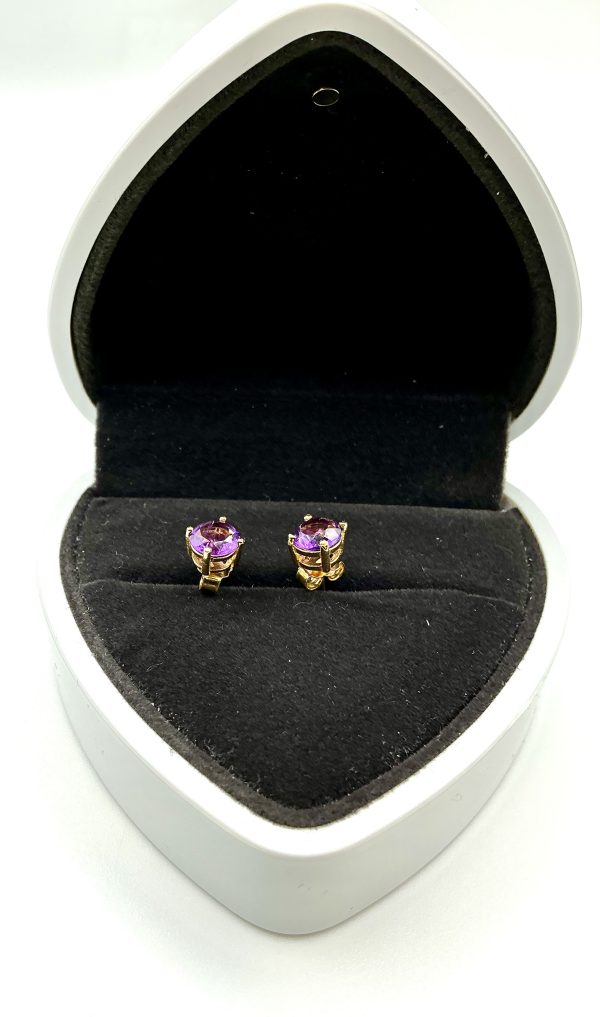Gold Amethyst Stud Earrings – Elegant Purple Gemstone Earrings, 1.2 - Image 7