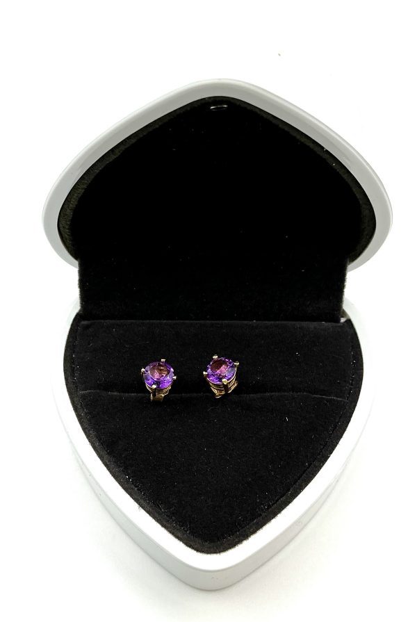 Gold Amethyst Stud Earrings – Elegant Purple Gemstone Earrings, 1.2 - Image 6