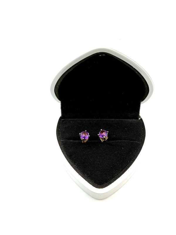 Gold Amethyst Stud Earrings – Elegant Purple Gemstone Earrings, 1.2 - Image 5