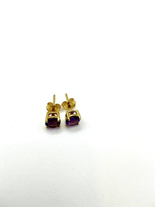 Gold Amethyst Stud Earrings – Elegant Purple Gemstone Earrings, 1.2 - Image 9