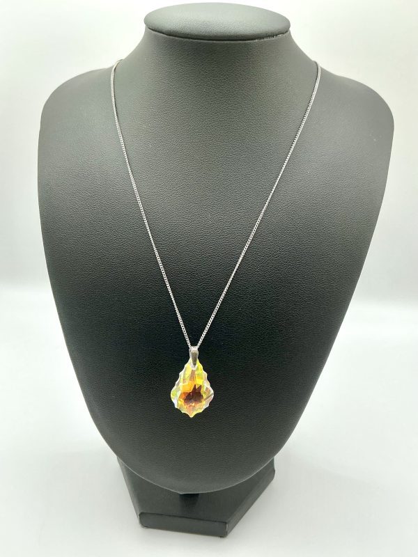 Radiant Teardrop Swarovski-Style Crystal Pendant Necklace in Sterling Silver Tone Chain - Image 6