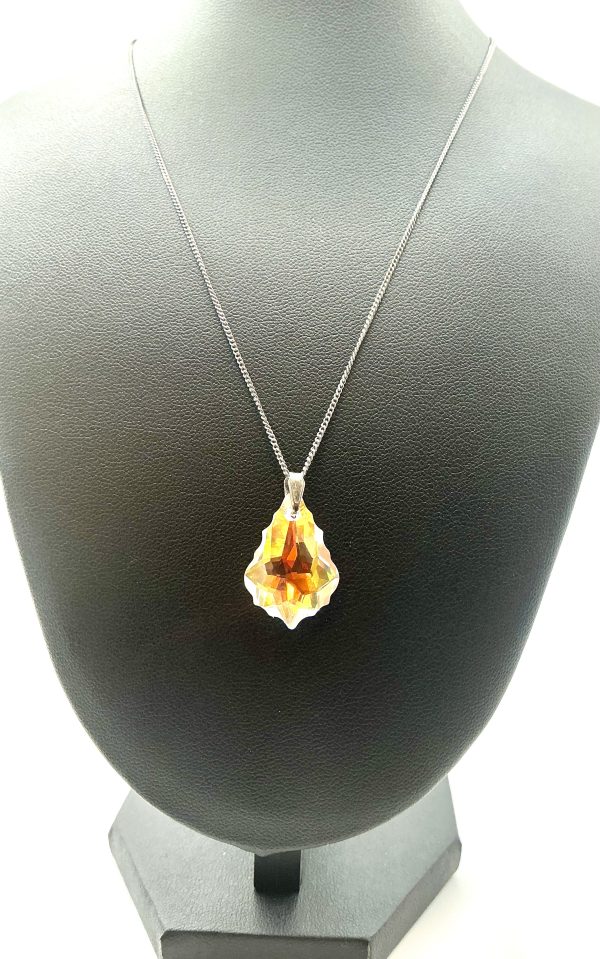 Radiant Teardrop Swarovski-Style Crystal Pendant Necklace in Sterling Silver Tone Chain - Image 4