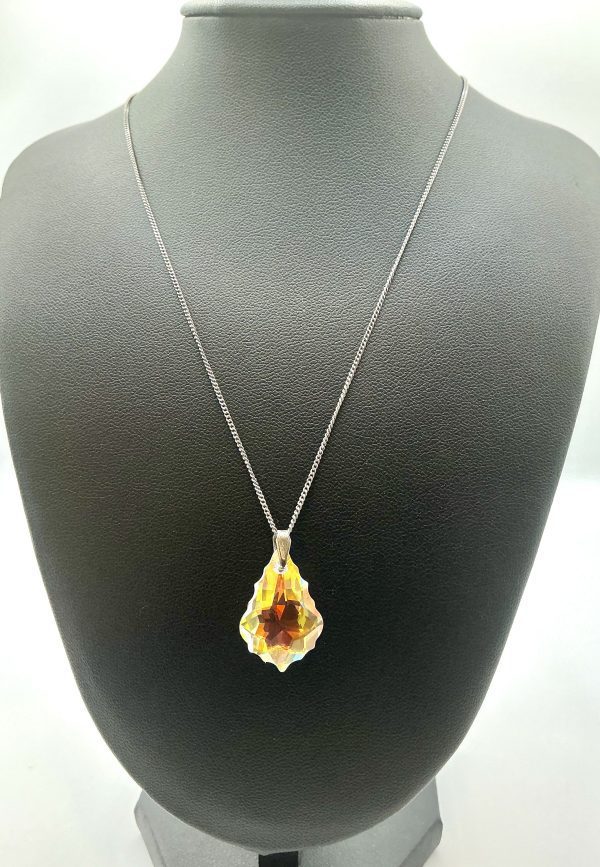 Radiant Teardrop Swarovski-Style Crystal Pendant Necklace in Sterling Silver Tone Chain - Image 3