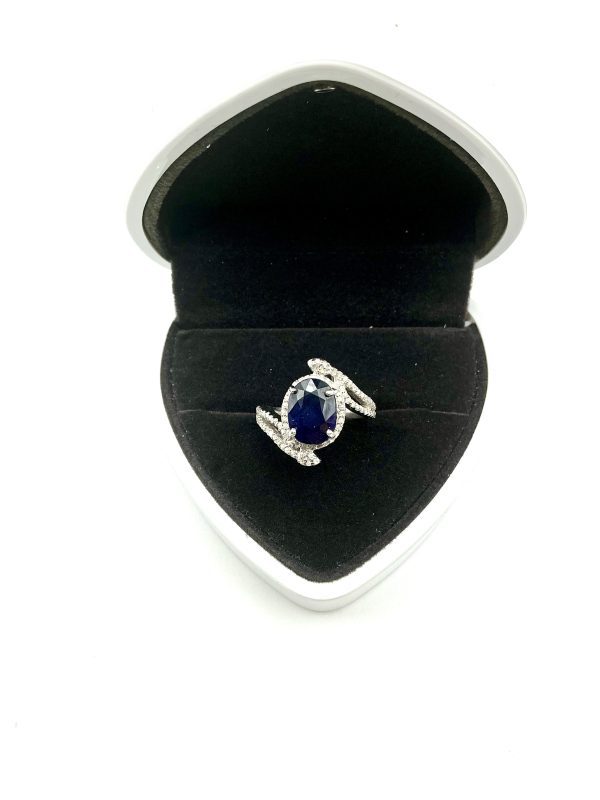 Luxury Sterling Silver Sapphire & Diamond Halo Statement Ring – Size N/O, 5.5g - Image 8