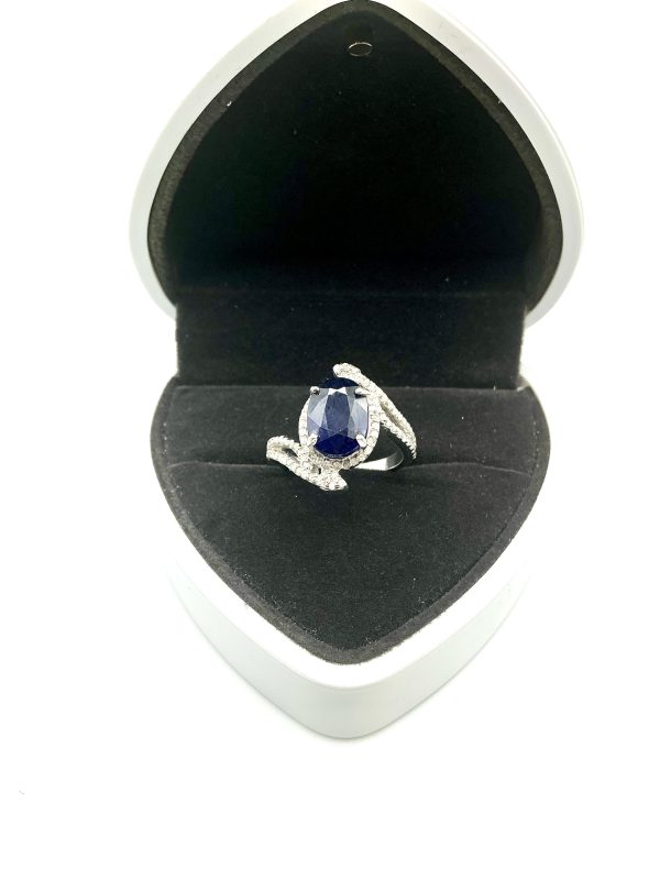 Luxury Sterling Silver Sapphire & Diamond Halo Statement Ring – Size N/O, 5.5g - Image 7