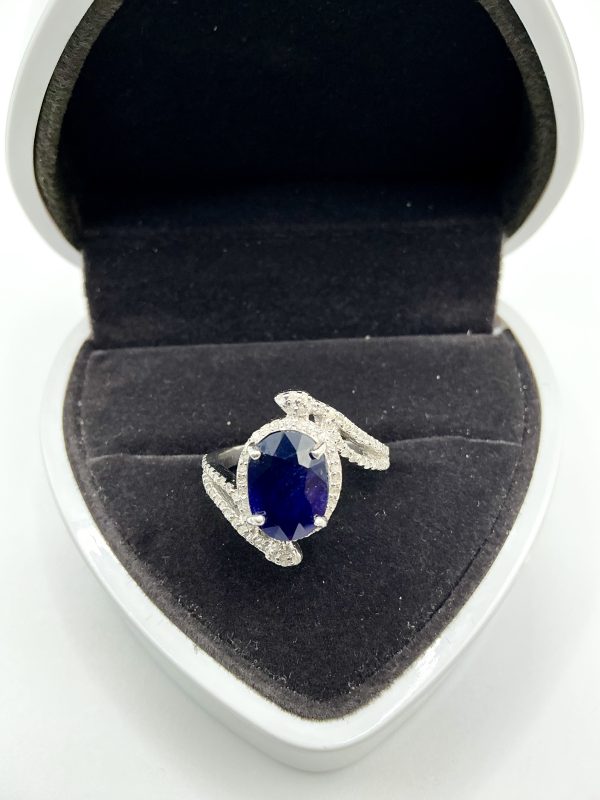 Luxury Sterling Silver Sapphire & Diamond Halo Statement Ring – Size N/O, 5.5g - Image 6
