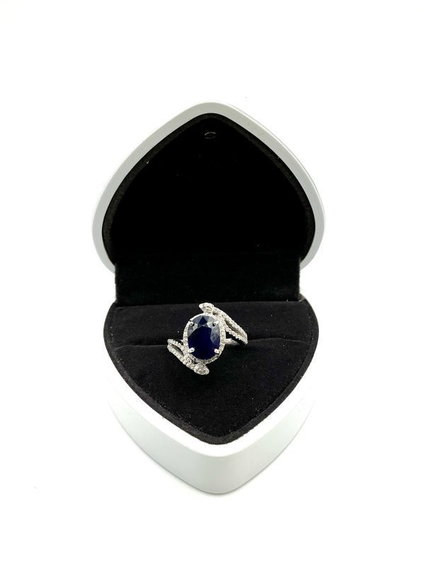 Luxury Sterling Silver Sapphire & Diamond Halo Statement Ring – Size N/O, 5.5g - Image 9