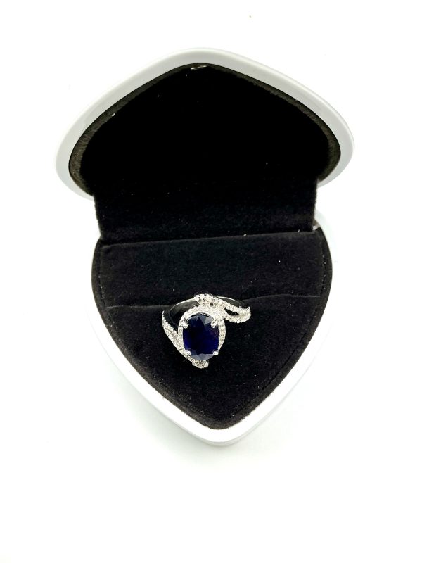 Luxury Sterling Silver Sapphire & Diamond Halo Statement Ring – Size N/O, 5.5g - Image 5