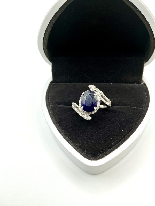 Luxury Sterling Silver Sapphire & Diamond Halo Statement Ring – Size N/O, 5.5g - Image 2