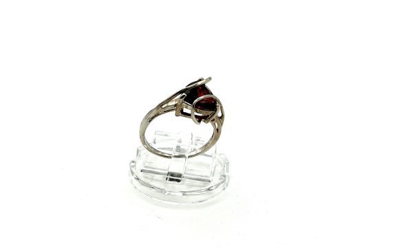 Elegant Sterling Silver Garnet Ring – Size O, 925 SCS, 2.6g – Vintage Swirl Design - Image 4