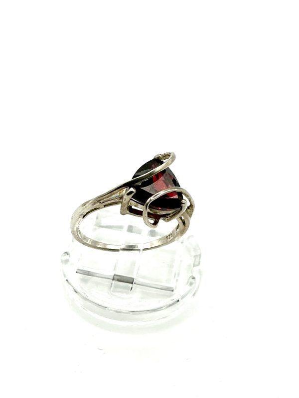 Elegant Sterling Silver Garnet Ring – Size O, 925 SCS, 2.6g – Vintage Swirl Design - Image 3
