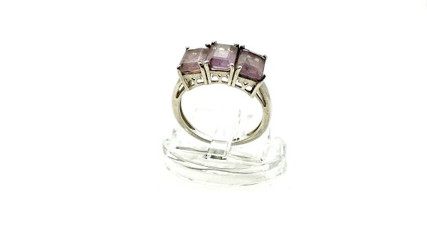 Sterling Silver Triple Rectangular Amethyst Trilogy Ring – Size L, 2.4g - Image 7