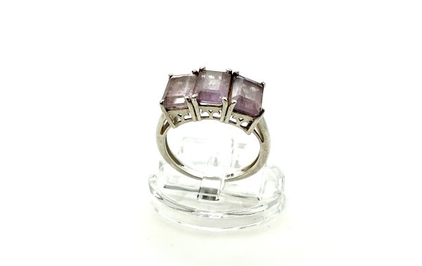 Sterling Silver Triple Rectangular Amethyst Trilogy Ring – Size L, 2.4g - Image 6