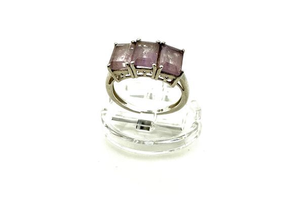 Sterling Silver Triple Rectangular Amethyst Trilogy Ring – Size L, 2.4g - Image 8