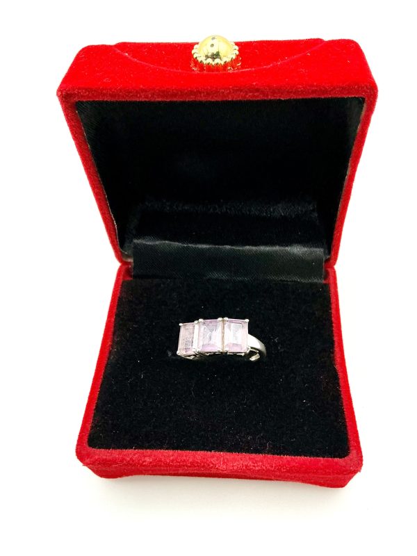 Sterling Silver Triple Rectangular Amethyst Trilogy Ring – Size L, 2.4g - Image 5