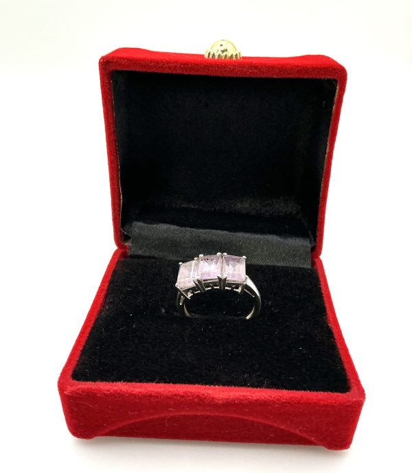 Sterling Silver Triple Rectangular Amethyst Trilogy Ring – Size L, 2.4g - Image 4