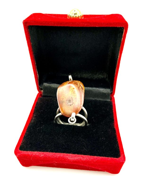 Sterling Silver Natural Amber Statement Ring – Size M/N, 7.5g | Artisan Baltic Amber Jewelry - Image 10