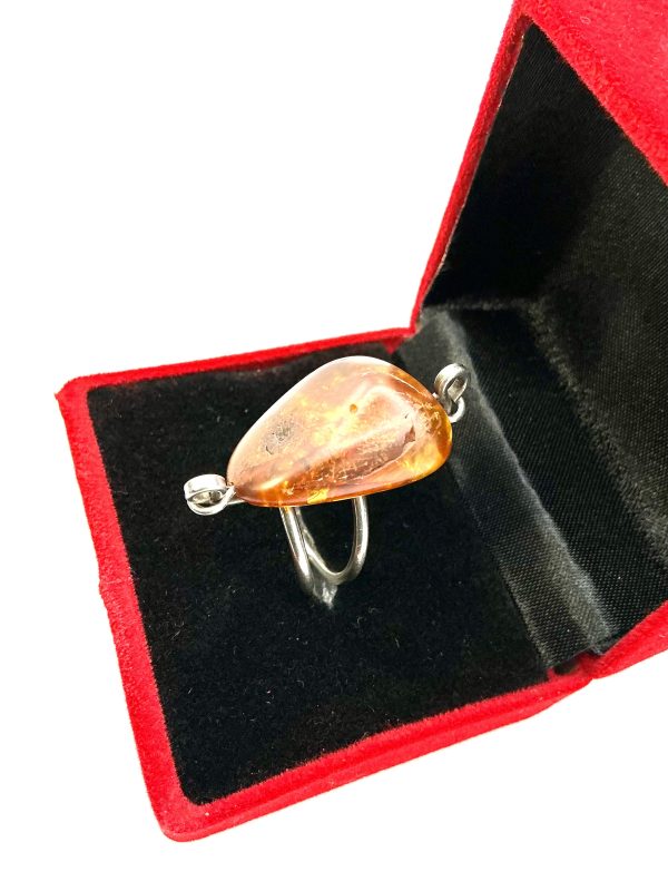 Sterling Silver Natural Amber Statement Ring – Size M/N, 7.5g | Artisan Baltic Amber Jewelry - Image 5