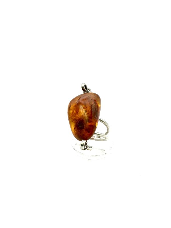 Sterling Silver Natural Amber Statement Ring – Size M/N, 7.5g | Artisan Baltic Amber Jewelry - Image 7