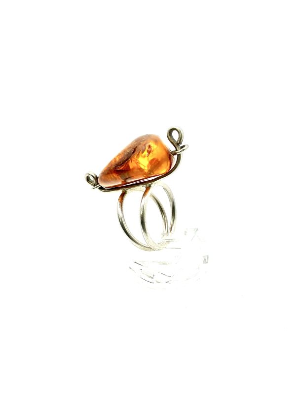 Sterling Silver Natural Amber Statement Ring – Size M/N, 7.5g | Artisan Baltic Amber Jewelry - Image 9