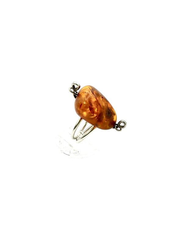 Sterling Silver Natural Amber Statement Ring – Size M/N, 7.5g | Artisan Baltic Amber Jewelry - Image 8