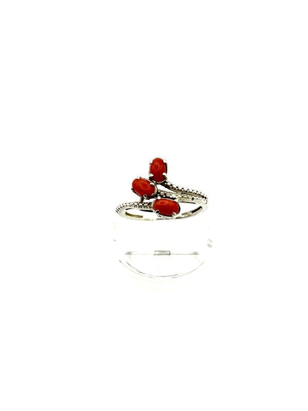 Sterling Silver Triple Red Glass Cabochon Ring – Size O, 2.3g | Vintage Style Split Band - Image 3
