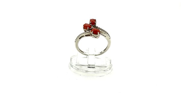 Sterling Silver Triple Red Glass Cabochon Ring – Size O, 2.3g | Vintage Style Split Band - Image 4