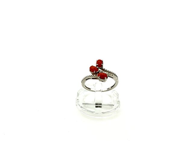 Sterling Silver Triple Red Glass Cabochon Ring – Size O, 2.3g | Vintage Style Split Band - Image 5