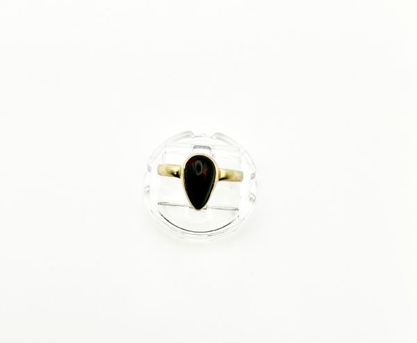 Gold-Plated Sterling Silver Black Opal Ring | Pear-Shaped Natural Opal | Size K, 2g - Image 9