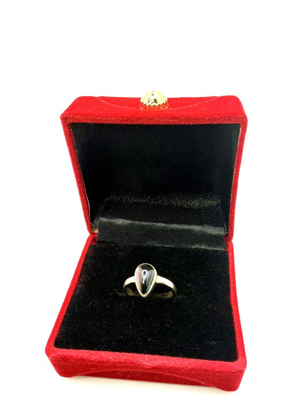 Gold-Plated Sterling Silver Black Opal Ring | Pear-Shaped Natural Opal | Size K, 2g - Image 7