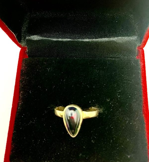 Gold-Plated Sterling Silver Black Opal Ring | Pear-Shaped Natural Opal | Size K, 2g - Image 5