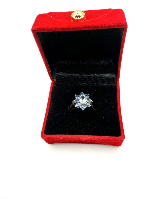 9K Gold Goshenite & Blue Topaz Cluster Ring – Fully Hallmarked, Size P/Q, 2.2g - Image 4