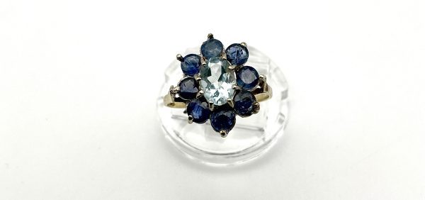 9K Gold Goshenite & Blue Topaz Cluster Ring – Fully Hallmarked, Size P/Q, 2.2g - Image 5