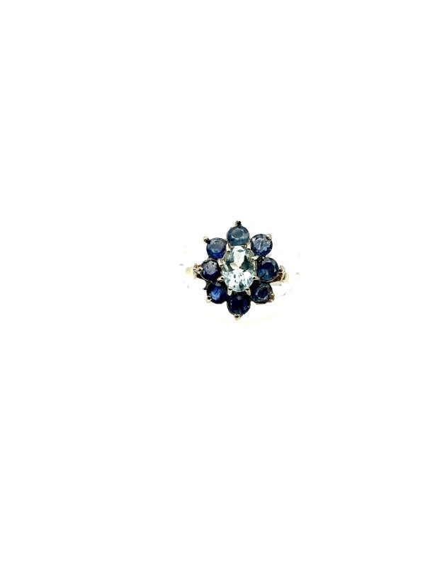 9K Gold Goshenite & Blue Topaz Cluster Ring – Fully Hallmarked, Size P/Q, 2.2g - Image 6