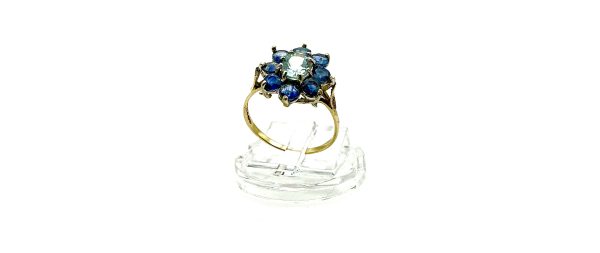 9K Gold Goshenite & Blue Topaz Cluster Ring – Fully Hallmarked, Size P/Q, 2.2g - Image 8