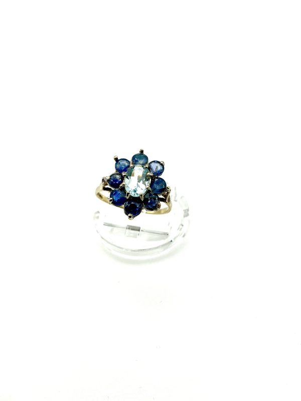 9K Gold Goshenite & Blue Topaz Cluster Ring – Fully Hallmarked, Size P/Q, 2.2g - Image 9