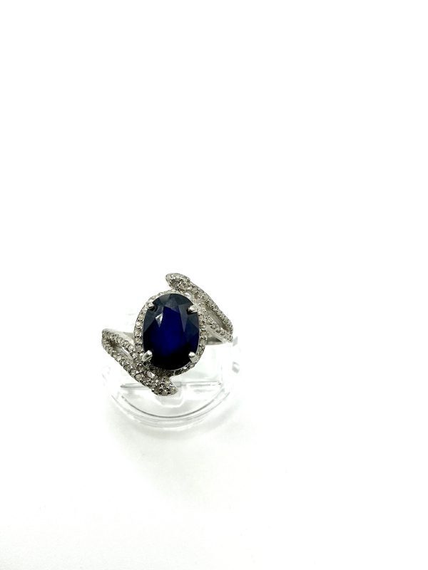 Luxury Sterling Silver Sapphire & Diamond Halo Statement Ring – Size N/O, 5.5g - Image 14