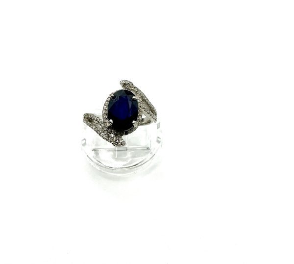 Luxury Sterling Silver Sapphire & Diamond Halo Statement Ring – Size N/O, 5.5g - Image 13