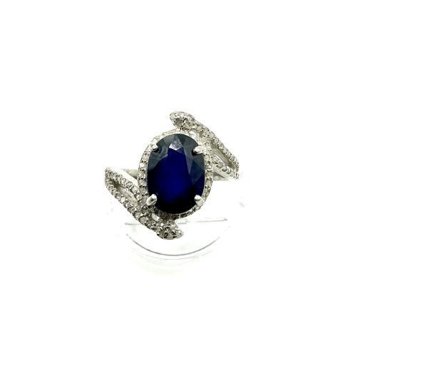Luxury Sterling Silver Sapphire & Diamond Halo Statement Ring – Size N/O, 5.5g - Image 12