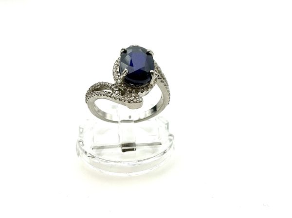 Luxury Sterling Silver Sapphire & Diamond Halo Statement Ring – Size N/O, 5.5g - Image 15