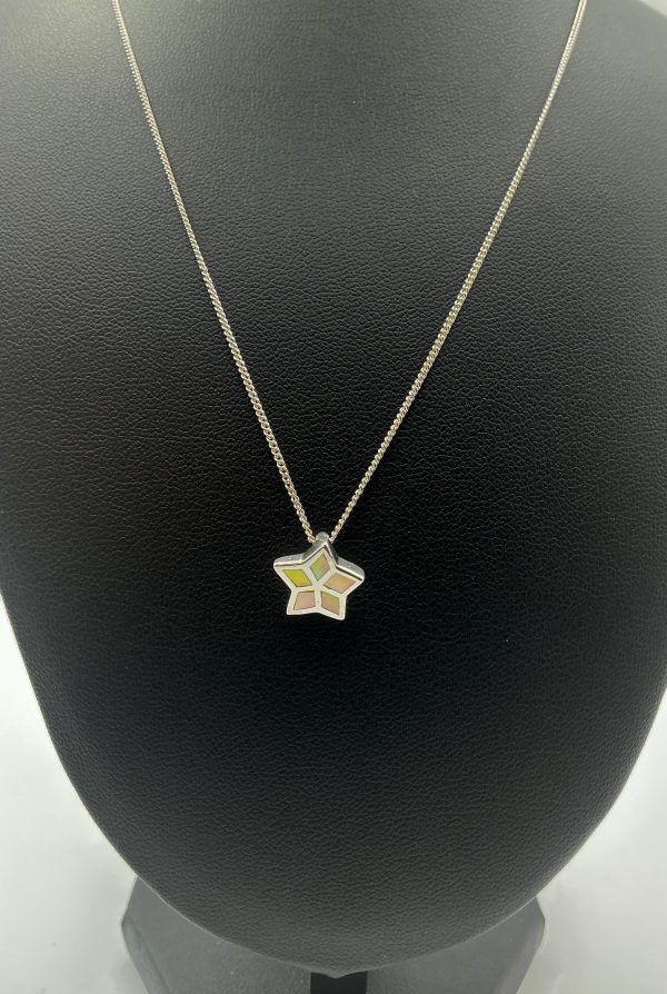Sterling Silver Mother of Pearl Inlay Star Pendant Necklace – 46cm Chain - Image 4